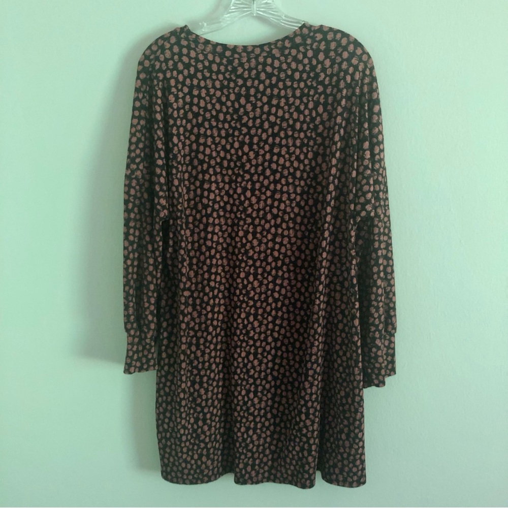 Vintage Plus Size The Zig Zag Stripe Black and Rust Polka Dot Long Sleeve Dress